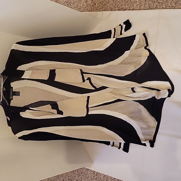 INC Womens XXL open front cardigan w/ metallic gold shimmer/ black and cream - Picture 1 of 6